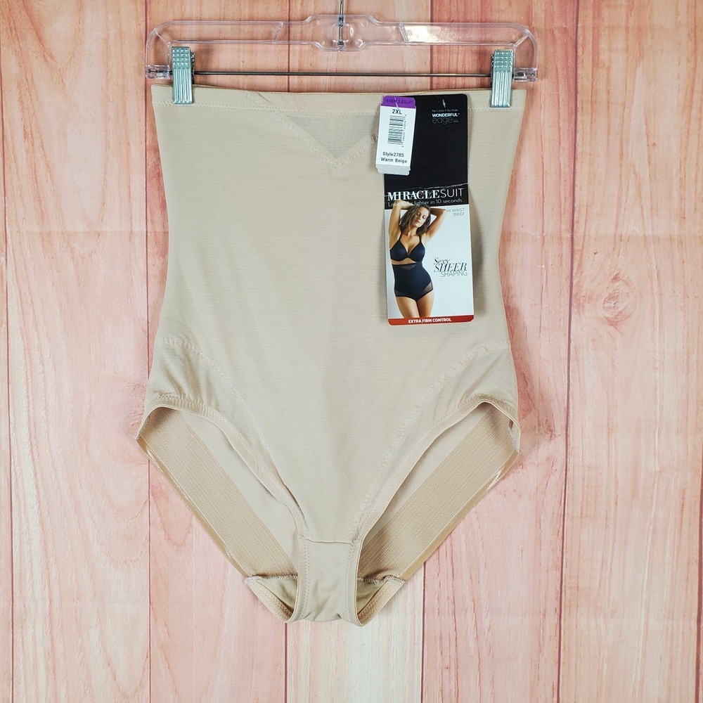 Miraclesuit Sexy Sheer Shaping High-Waist Brief Womens Sz 2XL Warm Beige Stretch